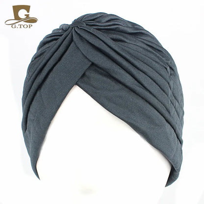 New Knotted Ruffle Turban Ladies Soft Headscarf Casual Streetwear Female Muslim Hijab Indian Hats Cancer Chemo Cap Turbante