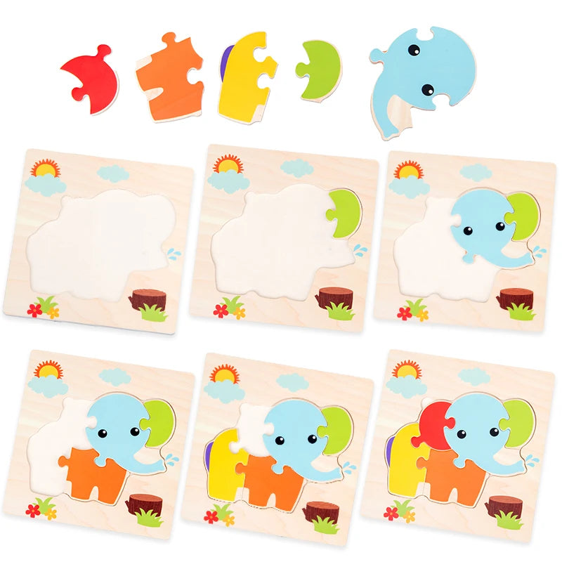Baby Wooden 3D Puzzles Tangram Shapes Learning Educational Cartoon Animal Intelligence Jigsaw Toys For Children Gift