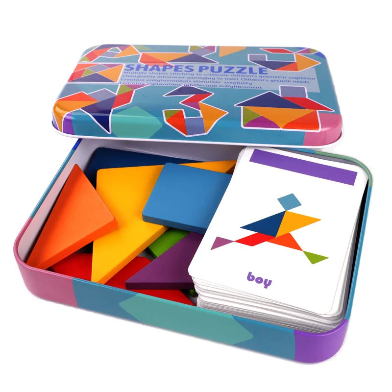 Wooden Children Puzzle Toys Montessori Preschool Education Tangram Game Building Blocks Learning Puzzle Game Kids Festival Toy