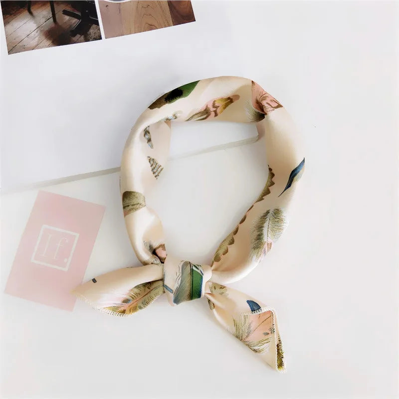 Square Scarf Hair Tie Band For Business Party Women Elegant Small Vintage Skinny Retro Head Neck Silk Satin Scarf