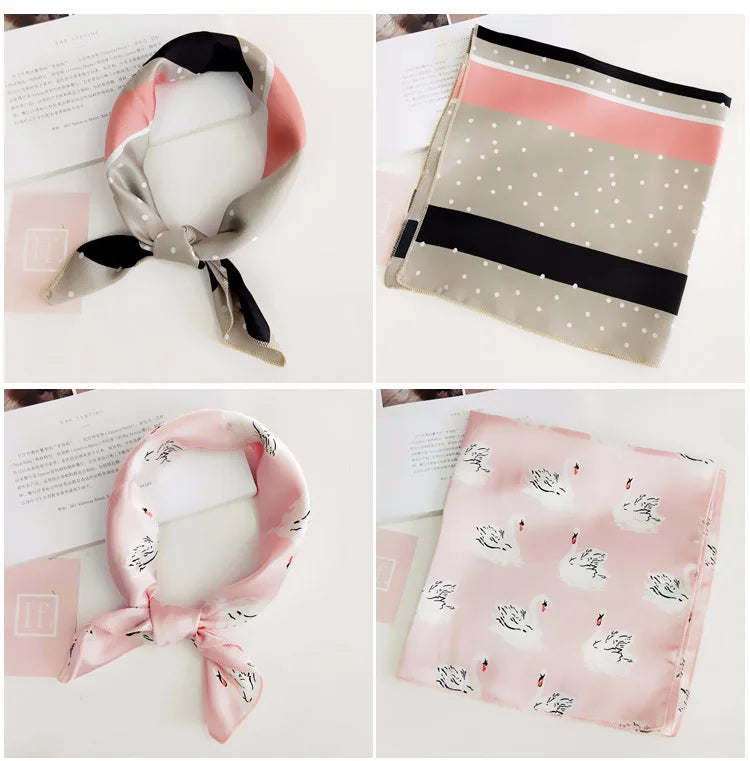Square Scarf Hair Tie Band For Business Party Women Elegant Small Vintage Skinny Retro Head Neck Silk Satin Scarf