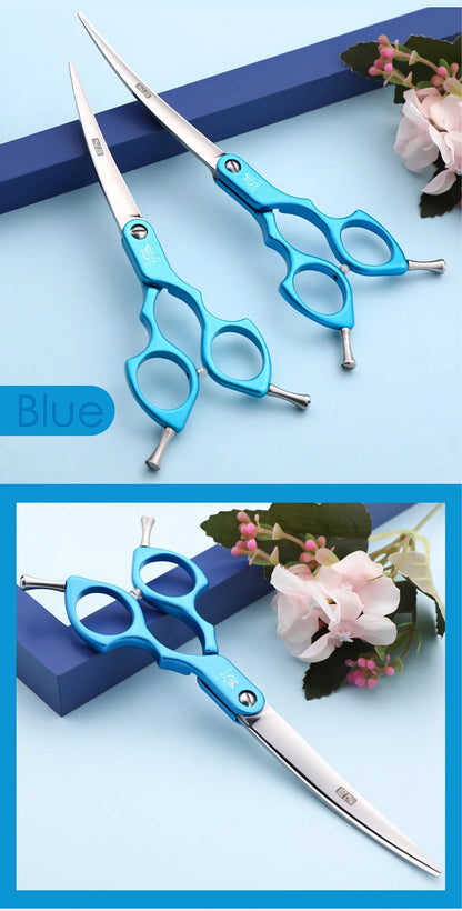 Fenice Professional JP440C&VG10 Colorful 6.0 6.5 Inch Curved Grooming Scissors Pet Scissor for Dogs Cats