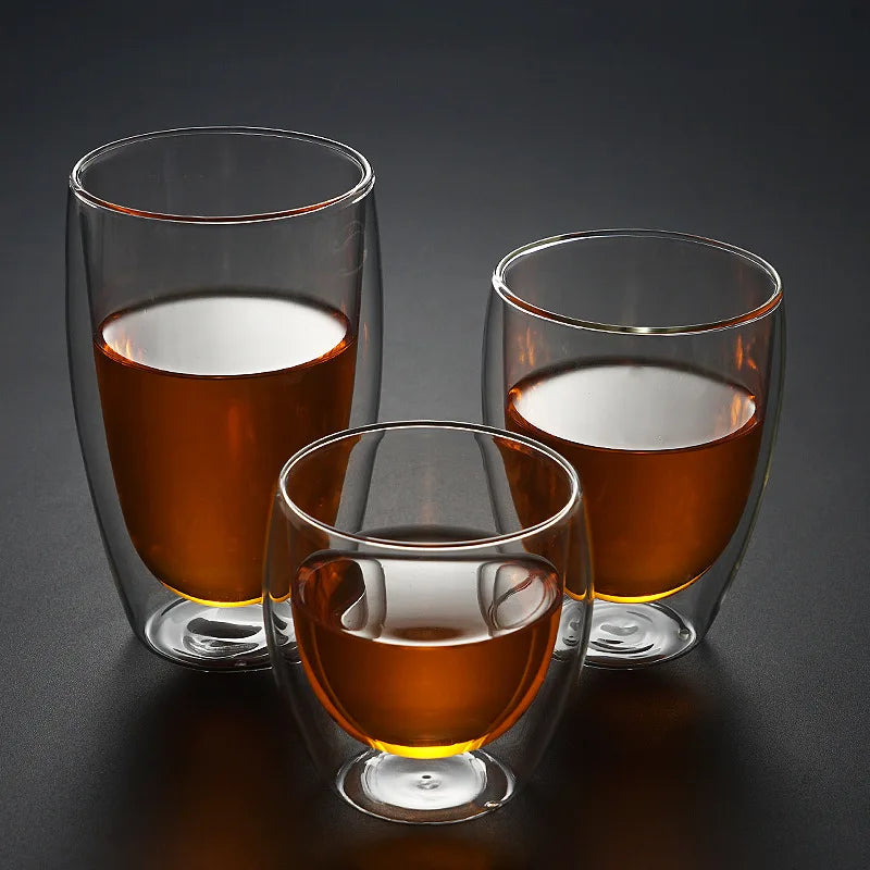 Double Wall Glass Cup Heat Insulation Transparent Handmade Tea Drink Cups MINI Whisky glasses Espresso Coffee Mug