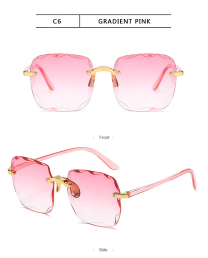 3PCS Square Rimless Sunglasses Women Luxury Brand Designer Summer Red Glasses Fashion Sun glasses For Men UV400 Shades Oculos