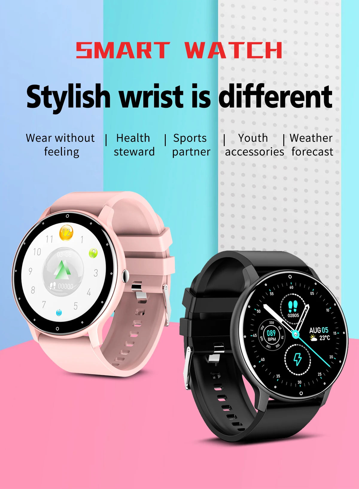 LIGE Waterproof Women Smart Band Watch Real-time Weather Forecast Men Watches Sports Ladies Smart Watch For Women Android IOS