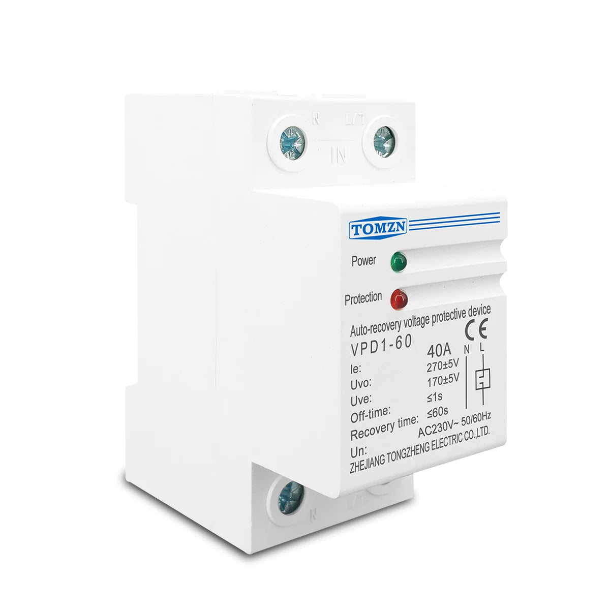TOMZN 40A 60A 230V DIN Rail Automatic Recovery Reconnect Over Voltage And Under Voltage Protective Device Protection Relay