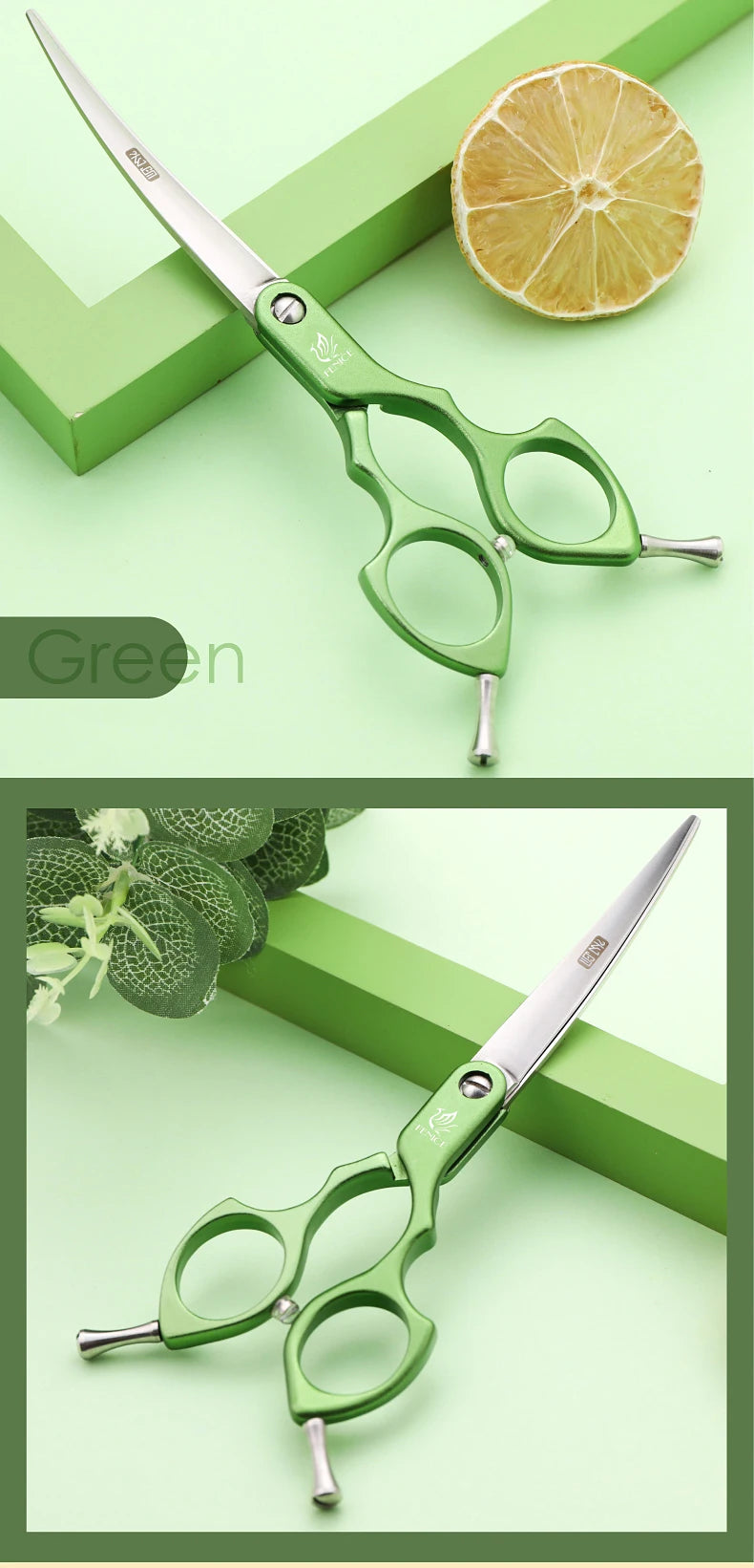 Fenice Professional JP440C&VG10 Colorful 6.0 6.5 Inch Curved Grooming Scissors Pet Scissor for Dogs Cats