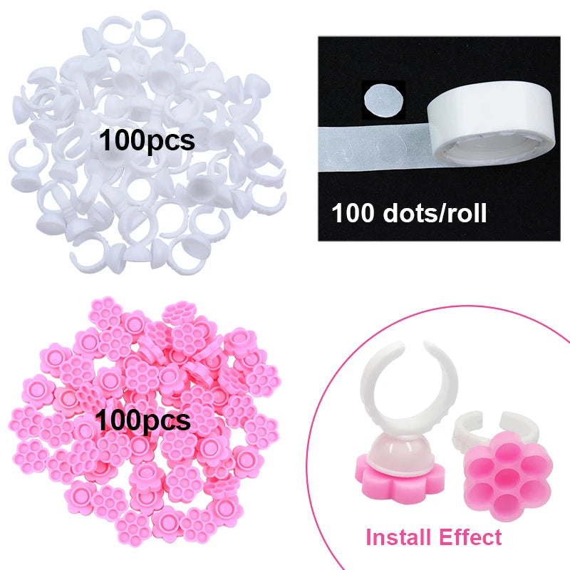 DIY Eyelash Extension Fans Flowering Cup Glue Holder Ring Flower Shape Pigment Tray For Grafting Eye Lashes Wholesale
