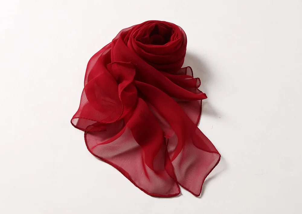 Fashion Four Seasons Women Plain Color Thin Soft Beach Thin Silky Georgette Scarf Shawls Long Wraps Beach Sunscreen Hijab