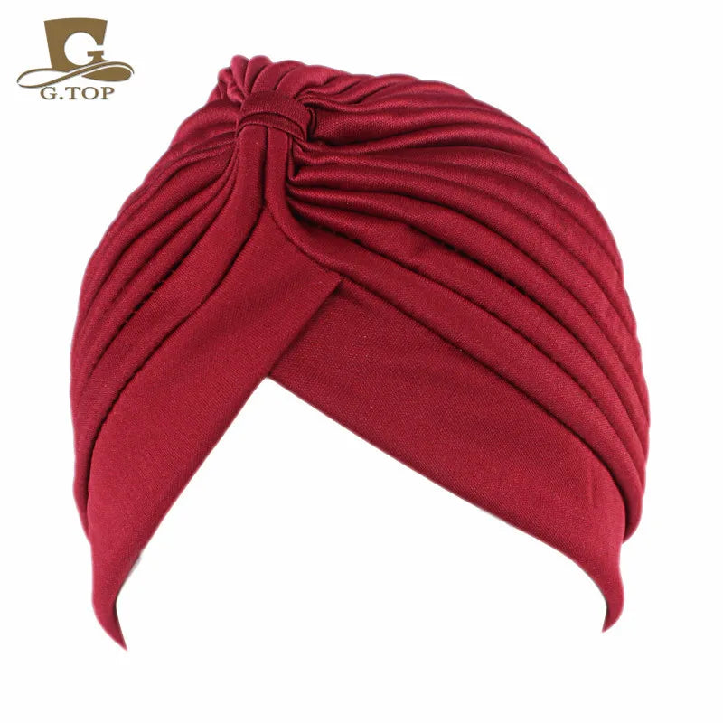 New Knotted Ruffle Turban Ladies Soft Headscarf Casual Streetwear Female Muslim Hijab Indian Hats Cancer Chemo Cap Turbante