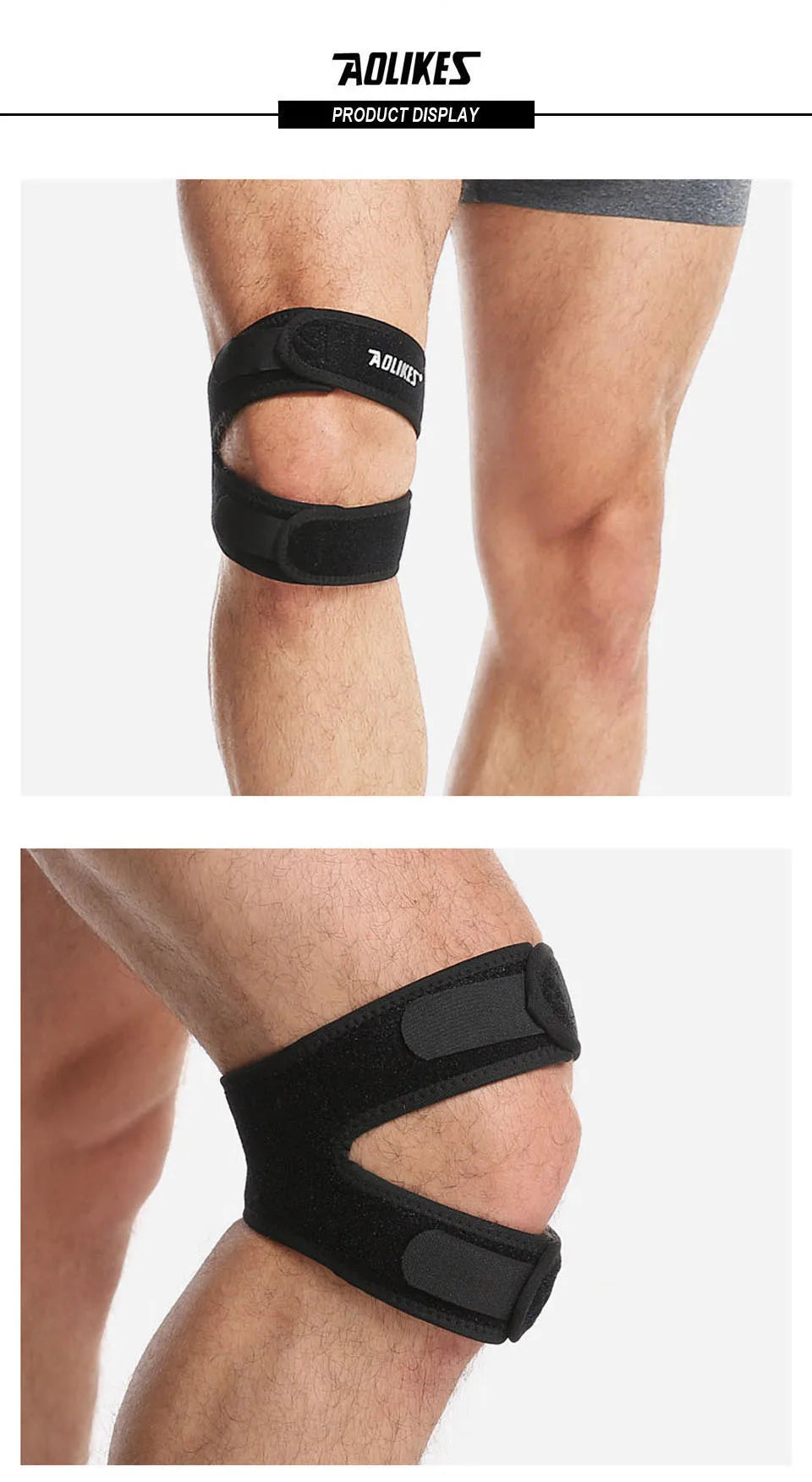 AOLIKES 1PCS Pressurized Knee Wrap Sleeve Support Bandage Pad Elastic Braces Knee Hole Kneepad Safety Basketball Tennis Cycling
