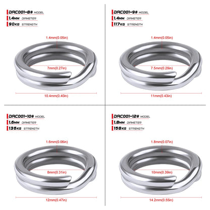 PROBEROS 50pcs Fishing Split Rings for CrankHard Bait Silver Stainless Steel 0#-12# Fishing Connector Accessories tackle