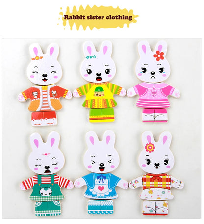QWZ Little Bear Change Clothes Children's Early Education Wooden Jigsaw Puzzle Dressing Game Baby Puzzle Toys For Children Gift