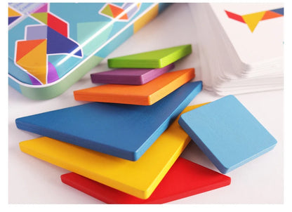 Wooden Children Puzzle Toys Montessori Preschool Education Tangram Game Building Blocks Learning Puzzle Game Kids Festival Toy