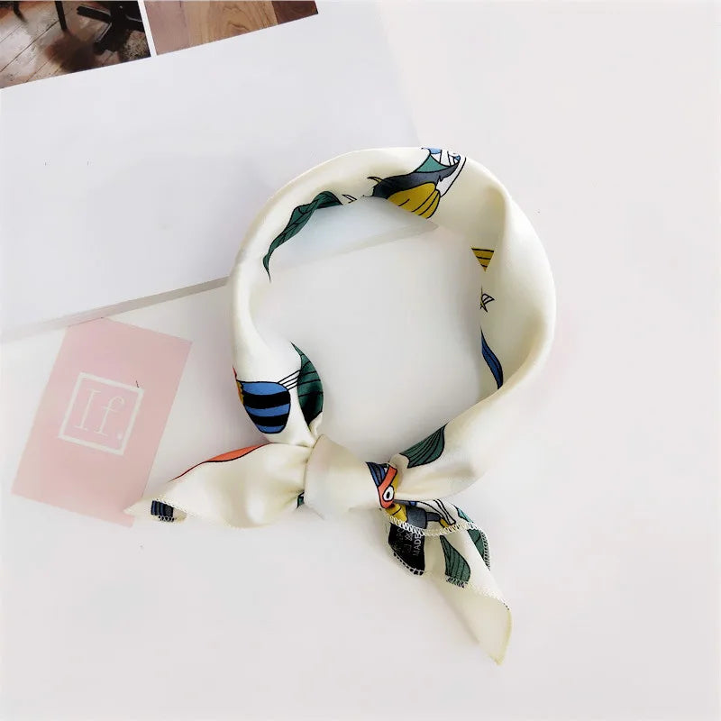Square Scarf Hair Tie Band For Business Party Women Elegant Small Vintage Skinny Retro Head Neck Silk Satin Scarf
