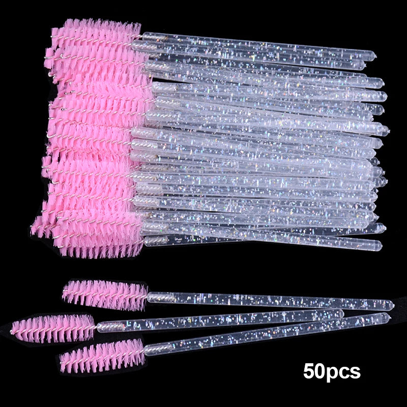 50Pcs Disposable Micro Glitter Eyelash Mascara Wands Mini Crystal Eye Lashes Brush Comb Eyebrow Spoolies Makeup Beauty Tools