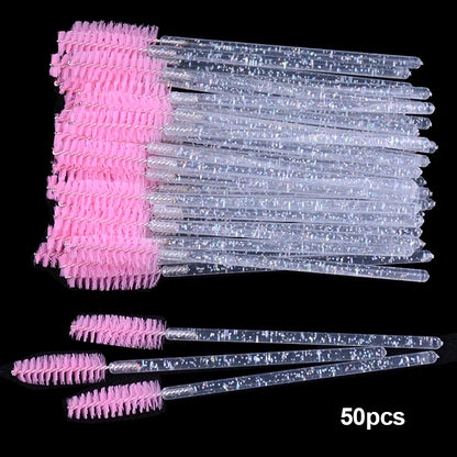 50Pcs Disposable Micro Glitter Eyelash Mascara Wands Mini Crystal Eye Lashes Brush Comb Eyebrow Spoolies Makeup Beauty Tools
