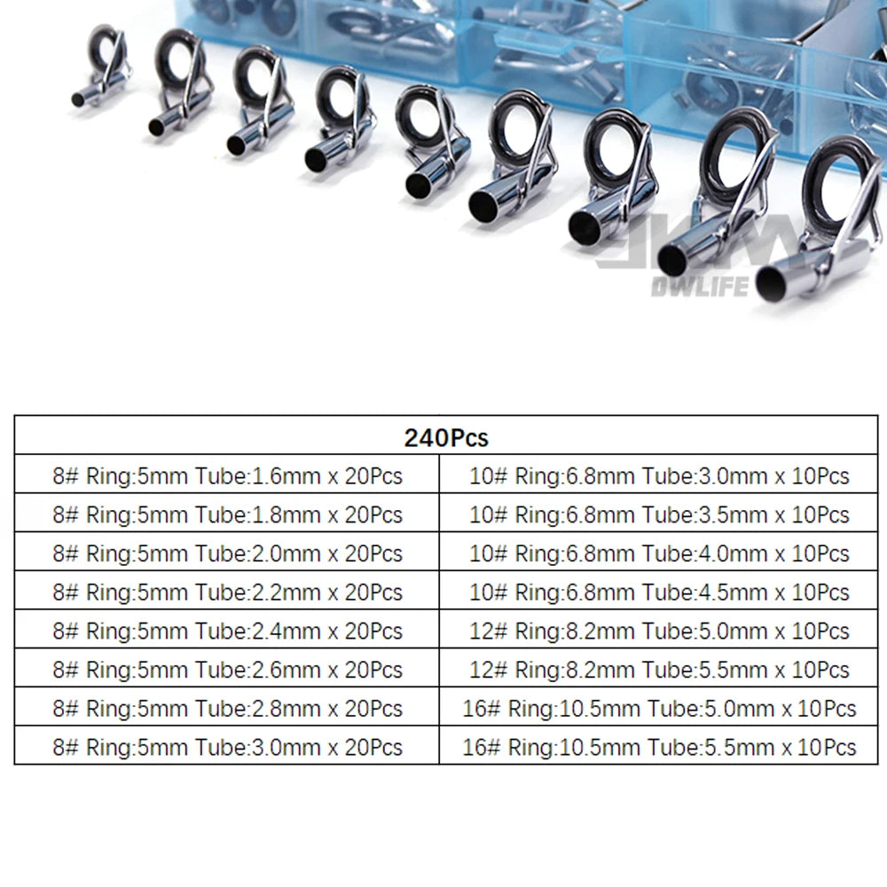 Fishing Rod Guide Tip Repair Kit Set 24~230Pcs Rod Building Guide Stainless Steel Ceramic Ring Saltwater Freshwater Fishing Box