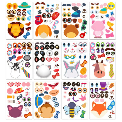 12 Sheets Make a Face Stickers Kids DIY Stickers Make-a-Face Animal Stickers Children Recognition Training Education Toy