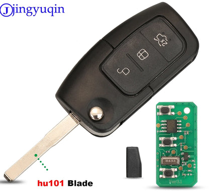 Jingyuqin Car Remote Key Fob ASK 433Mhz For Ford Fiesta Focus 2 Ecosport Kuga Escape C Max Ka Fob HU101 / FO21 3 Buttons