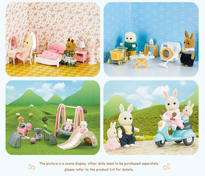 Simulation Kitchen Forest Family Small House Double Three- Story Villa Reindeer  Animal Model Girl Dollhouse Furniture Toy Gifts