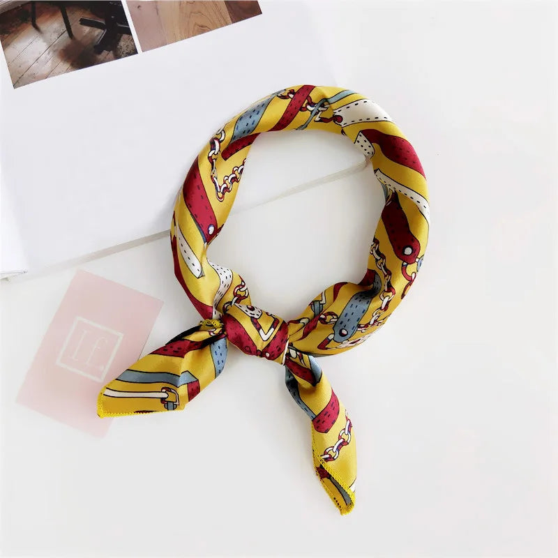 Square Scarf Hair Tie Band For Business Party Women Elegant Small Vintage Skinny Retro Head Neck Silk Satin Scarf