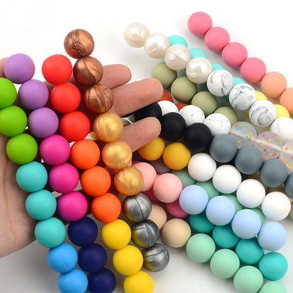 LOFCA 15mm 20pcs/lot Silicone Loose Beads Safe Teether Round Baby Teething Beads DIY Chewable Colorful Teething For Infant