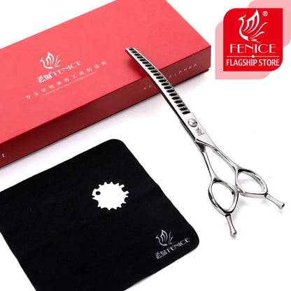 Fenice 7.0/7.5 inch Professional Dog Grooming Shears Curved Thinning Scissors for Dog Face Body Cutiing JP 440C High Quality