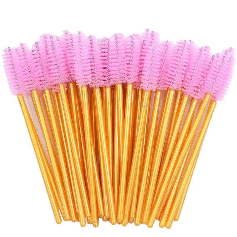 50Pcs Disposable Micro Glitter Eyelash Mascara Wands Mini Crystal Eye Lashes Brush Comb Eyebrow Spoolies Makeup Beauty Tools