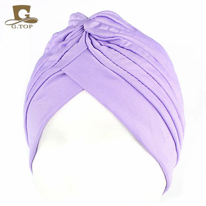 New Knotted Ruffle Turban Ladies Soft Headscarf Casual Streetwear Female Muslim Hijab Indian Hats Cancer Chemo Cap Turbante
