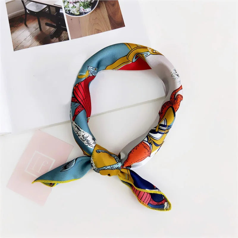 Square Scarf Hair Tie Band For Business Party Women Elegant Small Vintage Skinny Retro Head Neck Silk Satin Scarf