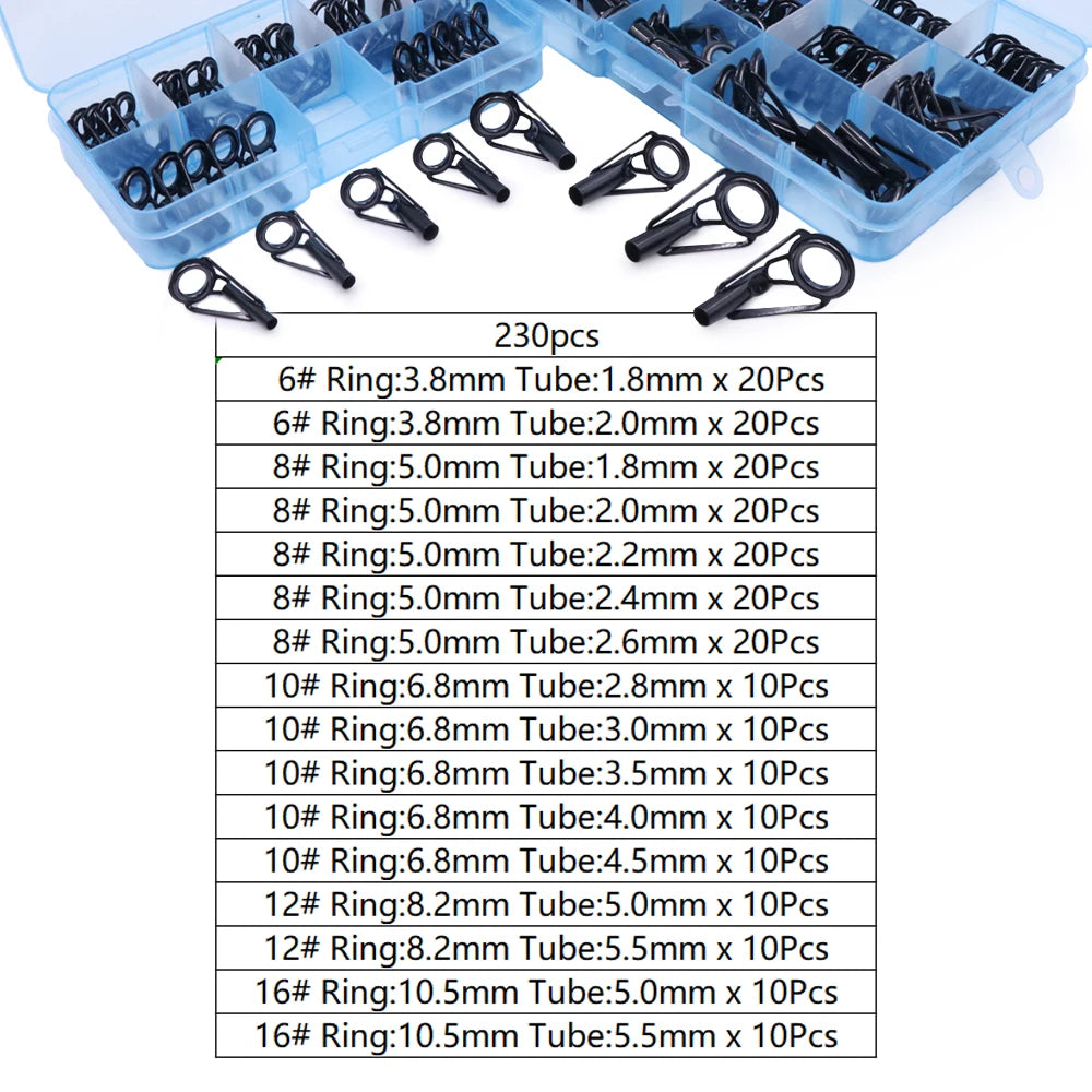 Fishing Rod Guide Tip Repair Kit Set 24~230Pcs Rod Building Guide Stainless Steel Ceramic Ring Saltwater Freshwater Fishing Box