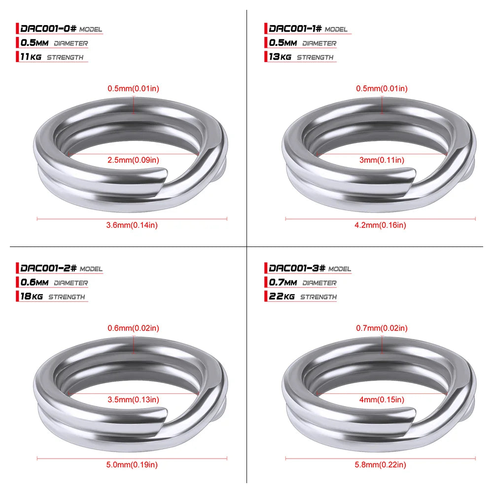 PROBEROS 50pcs Fishing Split Rings for CrankHard Bait Silver Stainless Steel 0#-12# Fishing Connector Accessories tackle