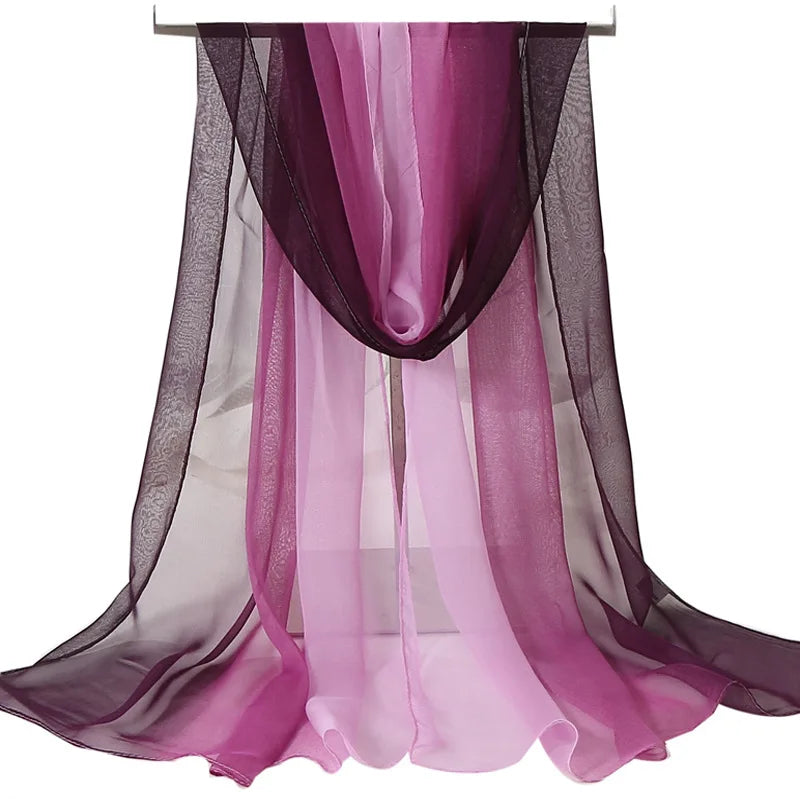 Four Seasons Thin Soft Chiffon For Women Silky Gradient Printing Beach Georgette Scarf Shawls Long Wraps Beach Sunscreen Hijab