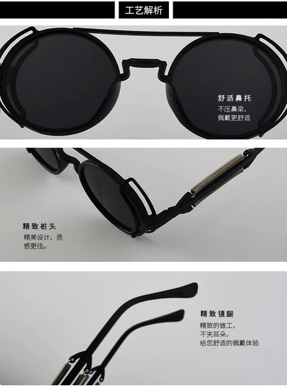 3 Pcs/Set Classic Gothic Steampunk Sunglasses Luxury Brand Designer High Quality Men and Women Retro Round Pc Frame Sunglasses