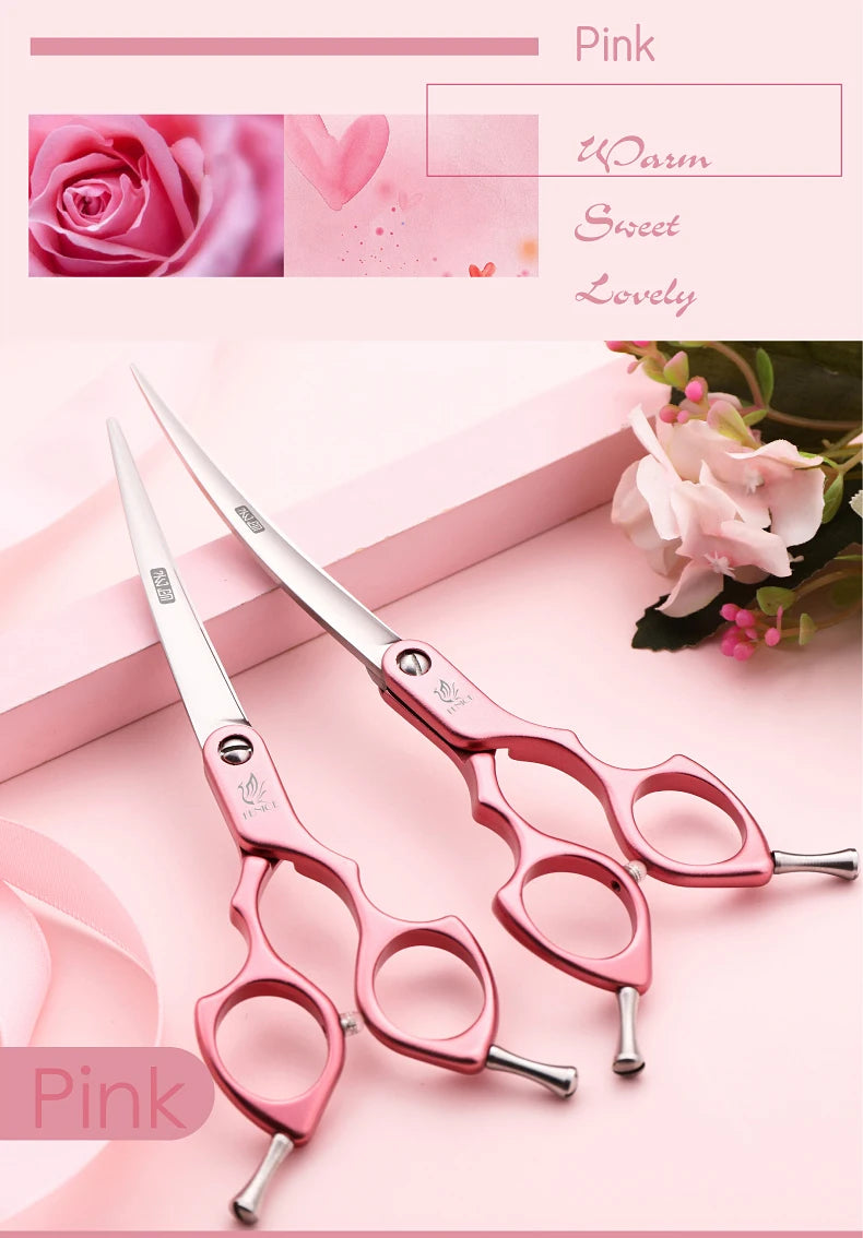 Fenice Professional JP440C&VG10 Colorful 6.0 6.5 Inch Curved Grooming Scissors Pet Scissor for Dogs Cats