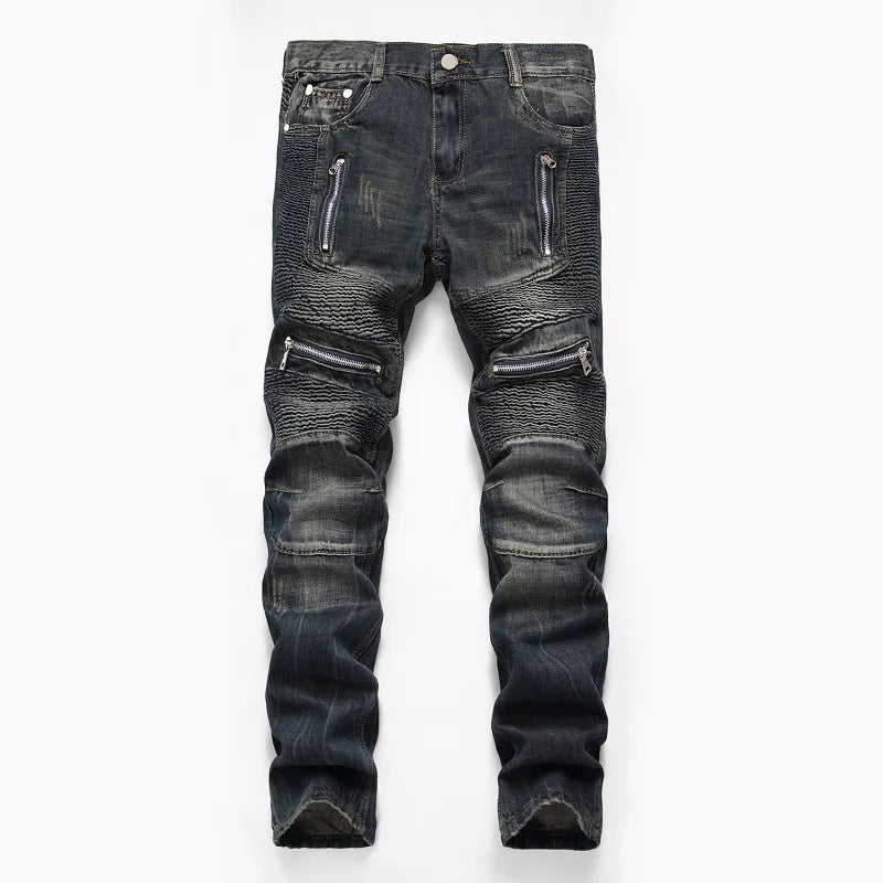 Slim Fit Hip Hop Men's Jeans - Casual High-Quality Denim Motorcycle Pants