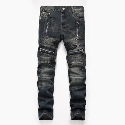 Slim Fit Hip Hop Men's Jeans - Casual High-Quality Denim Motorcycle Pants