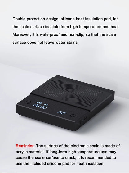 TIMEMORE Basic 2 Black Mirror Pour Over Coffee Scale flow rate display Auto Timer digit Kitchen Food scale espresso 0.1g/2kg