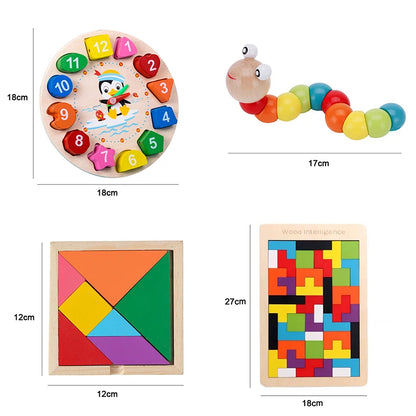 Hot Kids Montessori Wooden Toys Macaron Blocks Learning Toy Baby Music Rattles Graphic Colorful Wooden Blocks Educational Toy