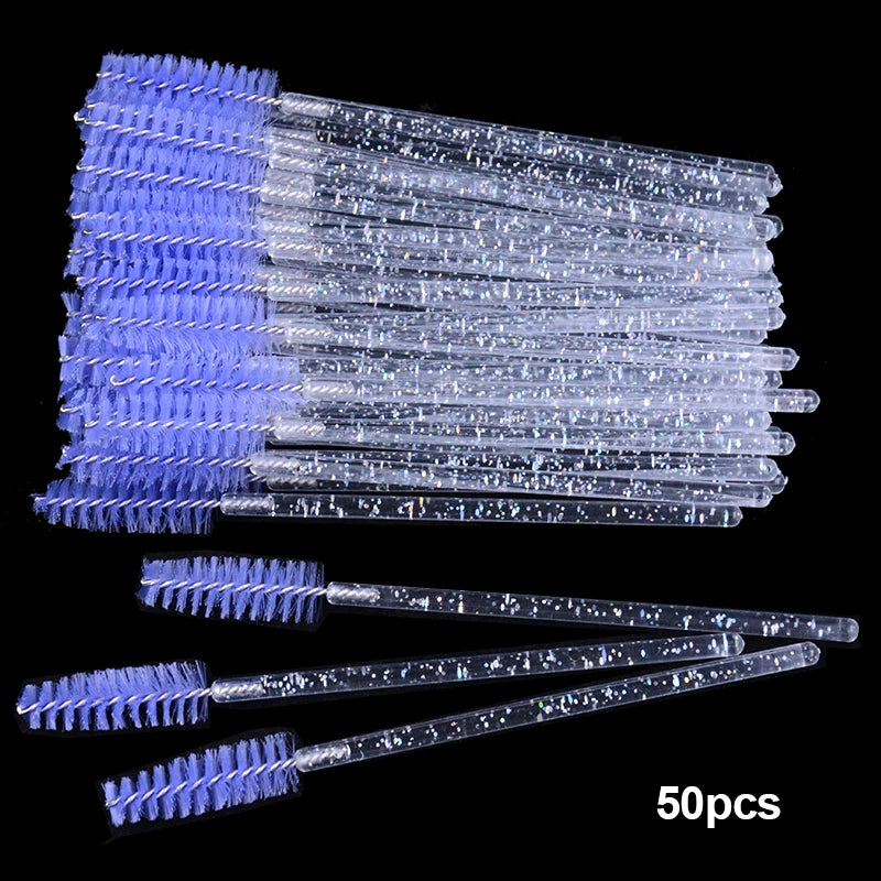 50Pcs Disposable Micro Glitter Eyelash Mascara Wands Mini Crystal Eye Lashes Brush Comb Eyebrow Spoolies Makeup Beauty Tools