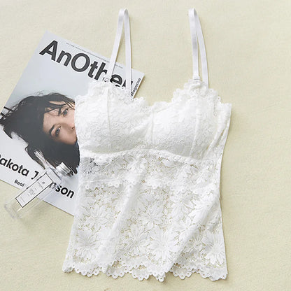 Lace Bra Top Women's Floral Lace Bralette Sexy Lingerie Non-wire Underwear Adjustable Straps Camisoles Bra Removable Pads