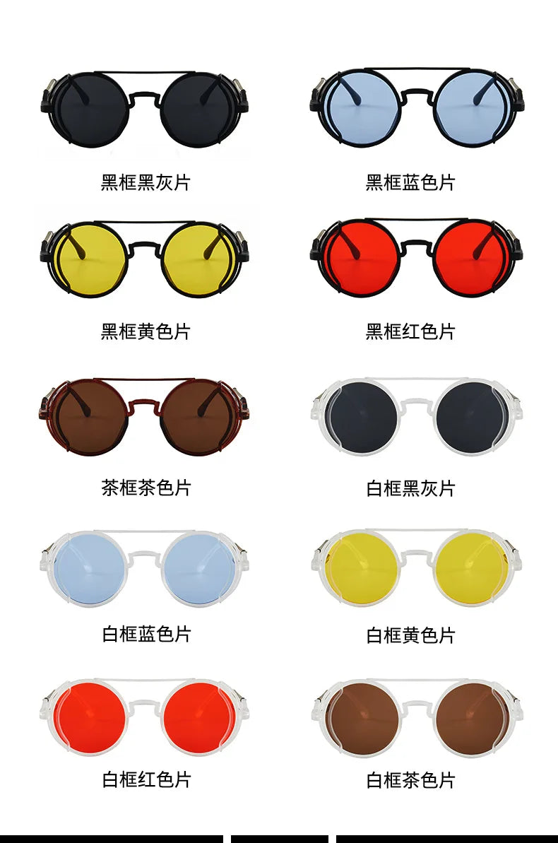 3 Pcs/Set Classic Gothic Steampunk Sunglasses Luxury Brand Designer High Quality Men and Women Retro Round Pc Frame Sunglasses