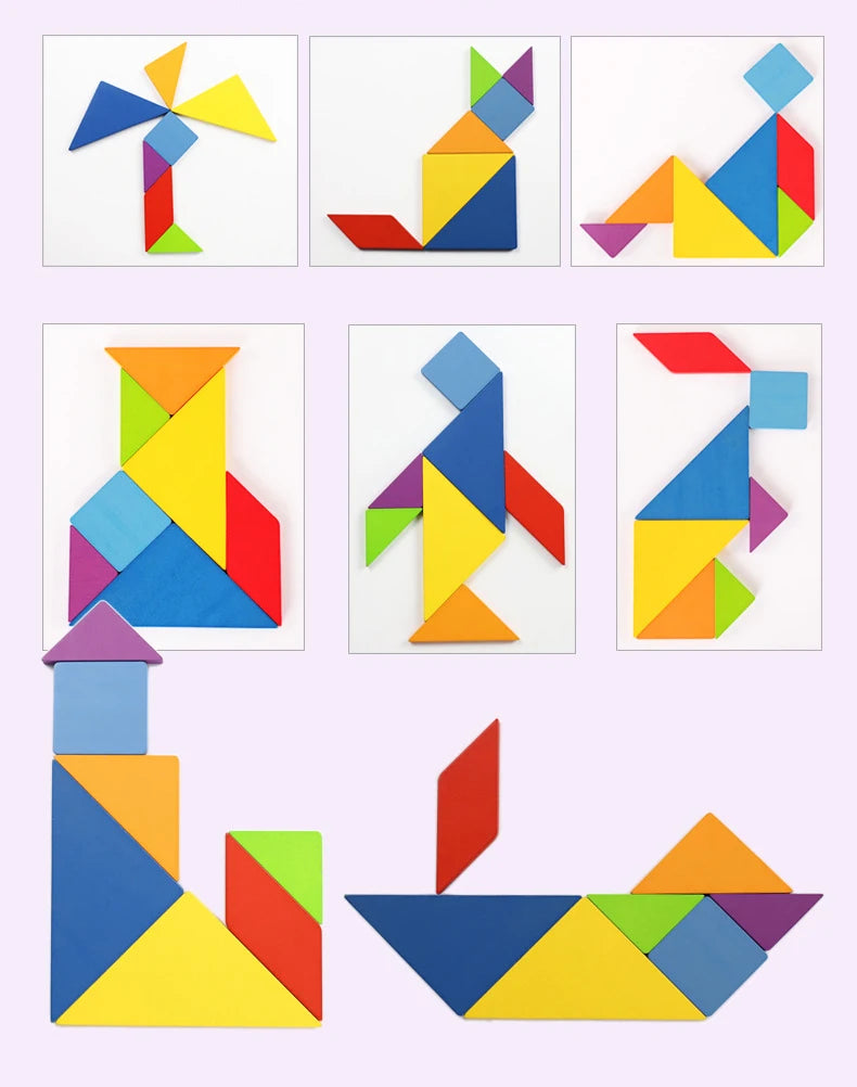 Wooden Children Puzzle Toys Montessori Preschool Education Tangram Game Building Blocks Learning Puzzle Game Kids Festival Toy