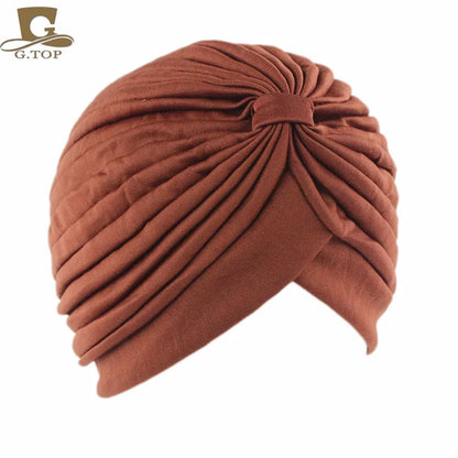 New Knotted Ruffle Turban Ladies Soft Headscarf Casual Streetwear Female Muslim Hijab Indian Hats Cancer Chemo Cap Turbante