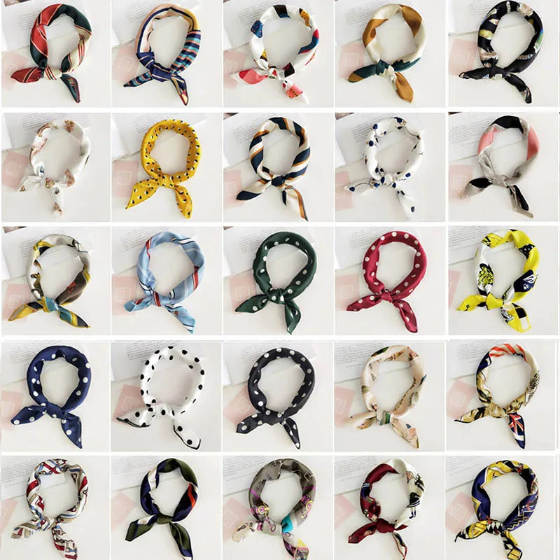 Square Scarf Hair Tie Band For Business Party Women Elegant Small Vintage Skinny Retro Head Neck Silk Satin Scarf