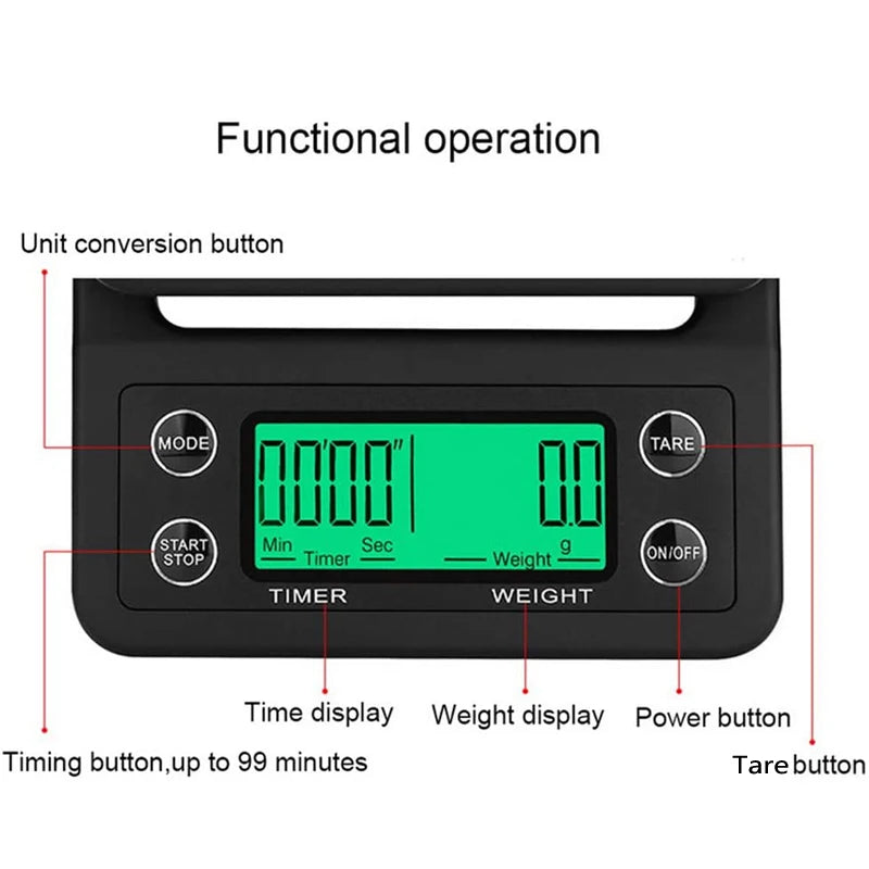 Portable Electronic Digital Kitchen Scale Coffee Brewing Timer High Precision 5kg 0.1g LCD Display Food Drip Scales