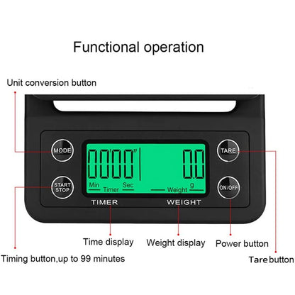 Portable Electronic Digital Kitchen Scale Coffee Brewing Timer High Precision 5kg 0.1g LCD Display Food Drip Scales