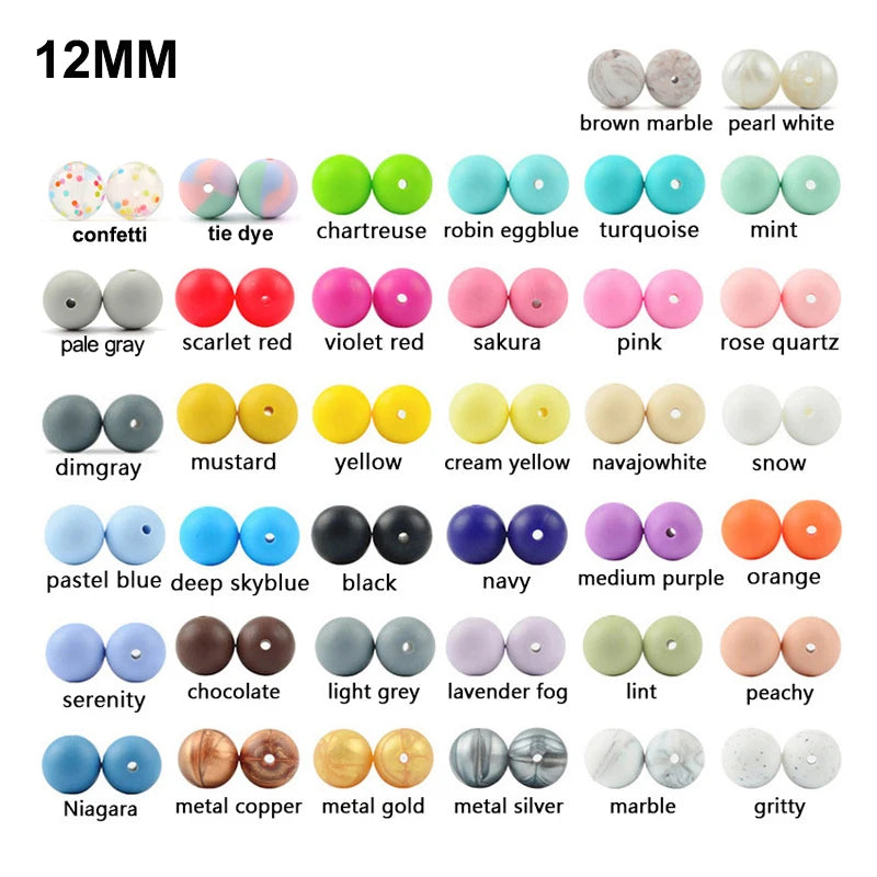 LOFCA 12mm 100pcs Silicone Beads Round Teether Baby Nursing Necklace Pacifier Clip Oral Care BPA Free Food Grade Colorful