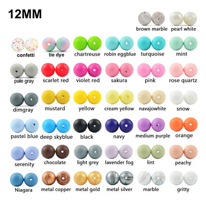 LOFCA 12mm 100pcs Silicone Beads Round Teether Baby Nursing Necklace Pacifier Clip Oral Care BPA Free Food Grade Colorful